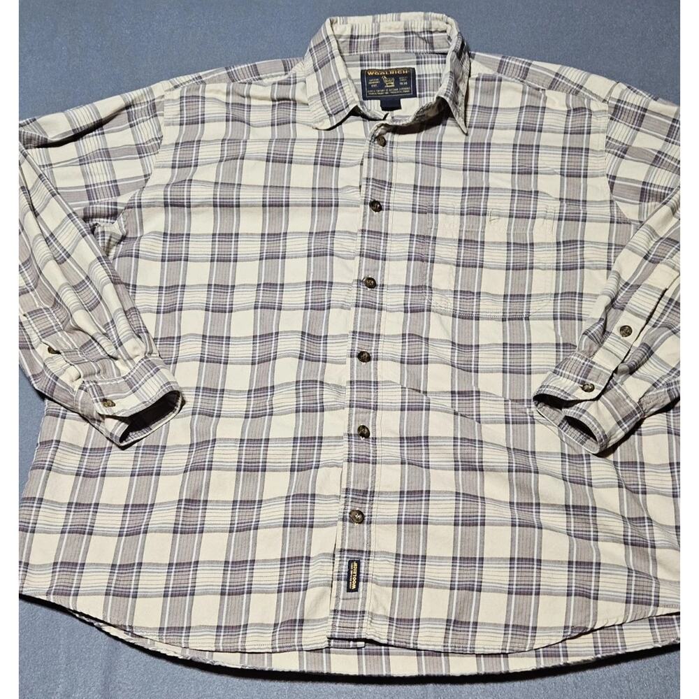 Woolrich Shirt Mens Extra Large Tan Plaid Long Sleeve Buttoned Down Western Wear